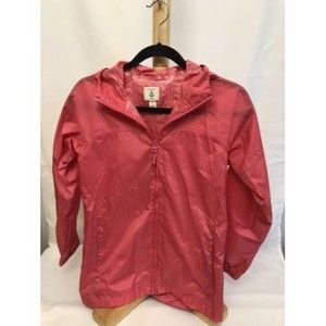 LANDS' END PINK HOODED ZIPPER WINDBREAKER RAIN JACKET COAT GIRLS MEDIUM 10 12